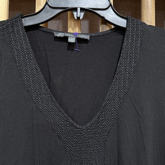 Adrianna Papell Dress Women Medium Black V Neck Short Sleeve Textured Trim Boho - Picture 4 of 9